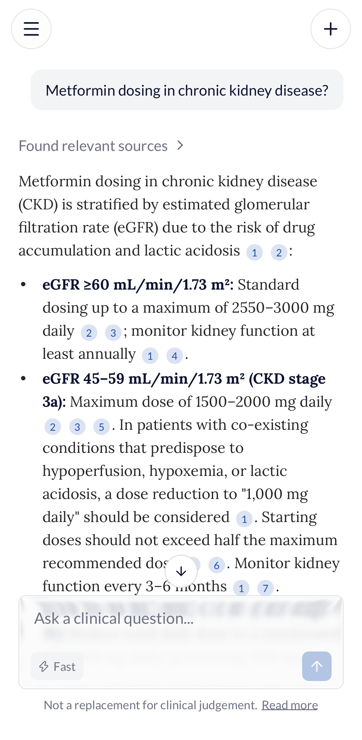 The Standard Medicine app showing a cited answer to a clinical question